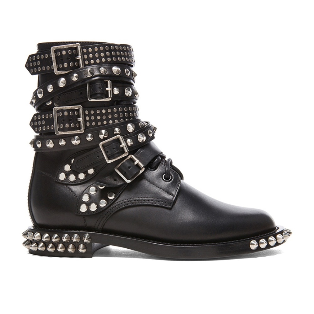 SAINT LAURENT RANGERS STUDDED LEATHER COMBAT BOOTS
